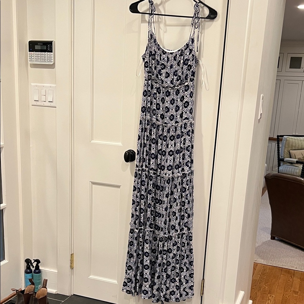 Aqua Navy and White Floral Maxi Dress